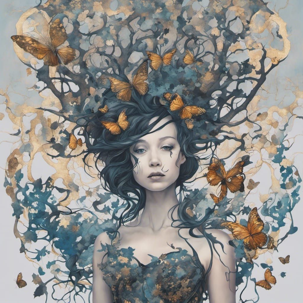 Ethereal Butterfly Girl in Whimsical Forest
