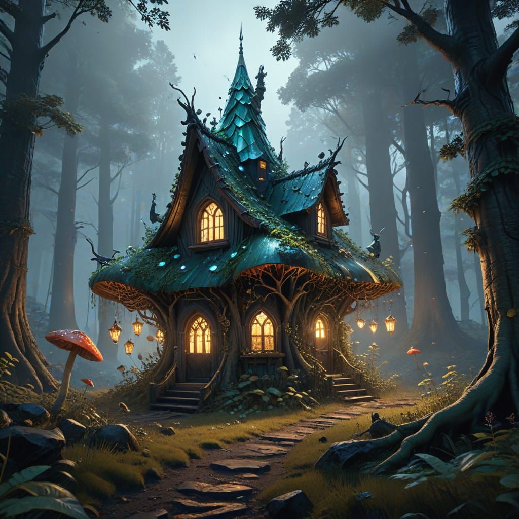 Whimsical Bioluminescent Forest with Fairy Girl and Enchante...