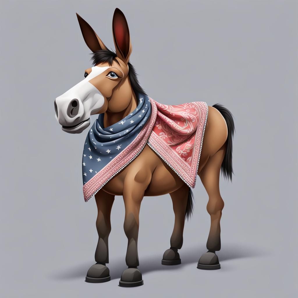 Cartoon Mule with Bandana: Lifelike Rendering
