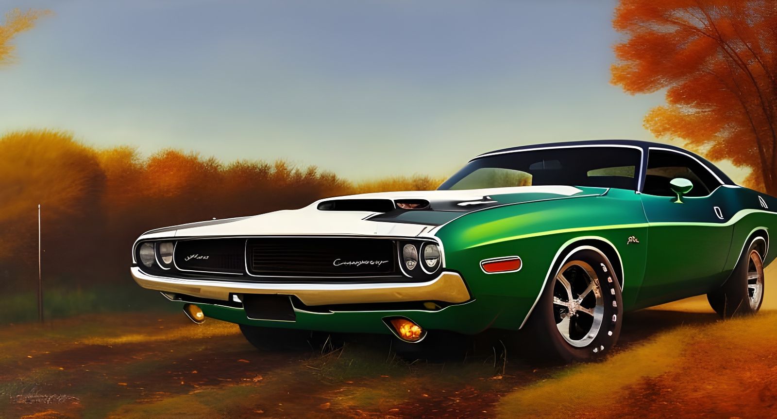 1970 Dodge Challenger in Autumn Landscape