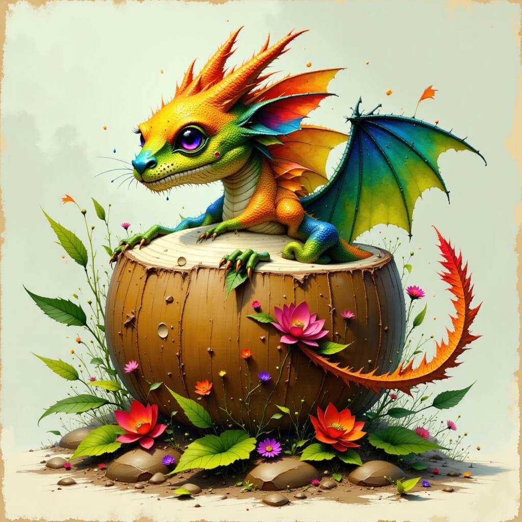Tiny Dragon and Coconut: A Whimsical Fusion