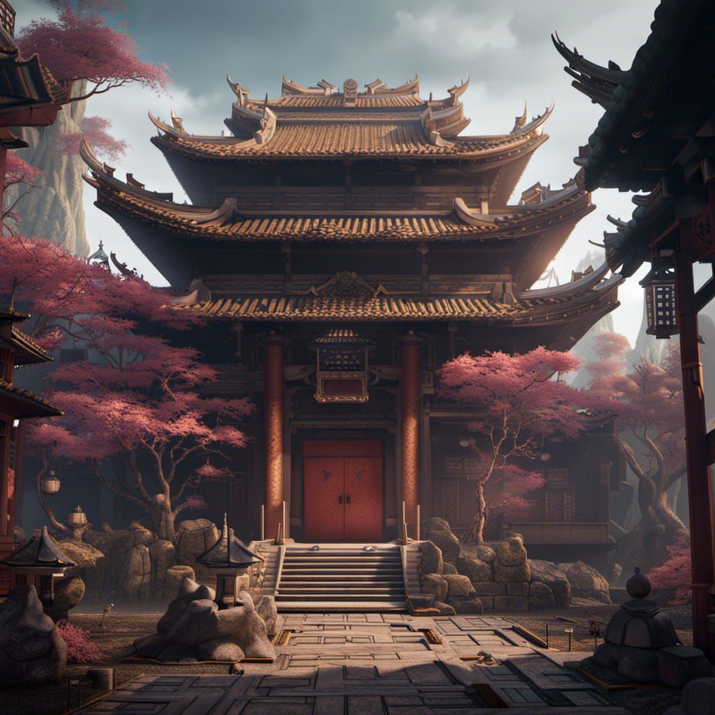 Detailed Asian Dojo in Matte Painting Style