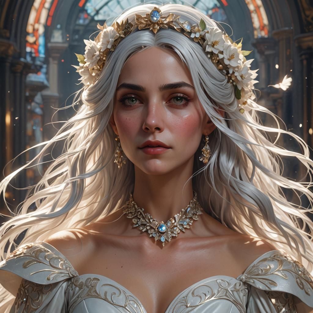 White-Haired Woman Portrait in Art Nouveau Style