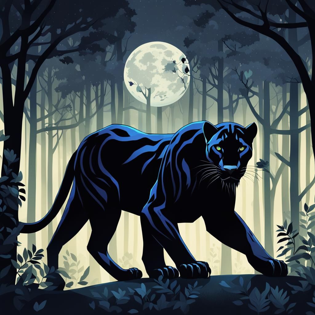 Shadow Panther Blending into Moonlit Forest