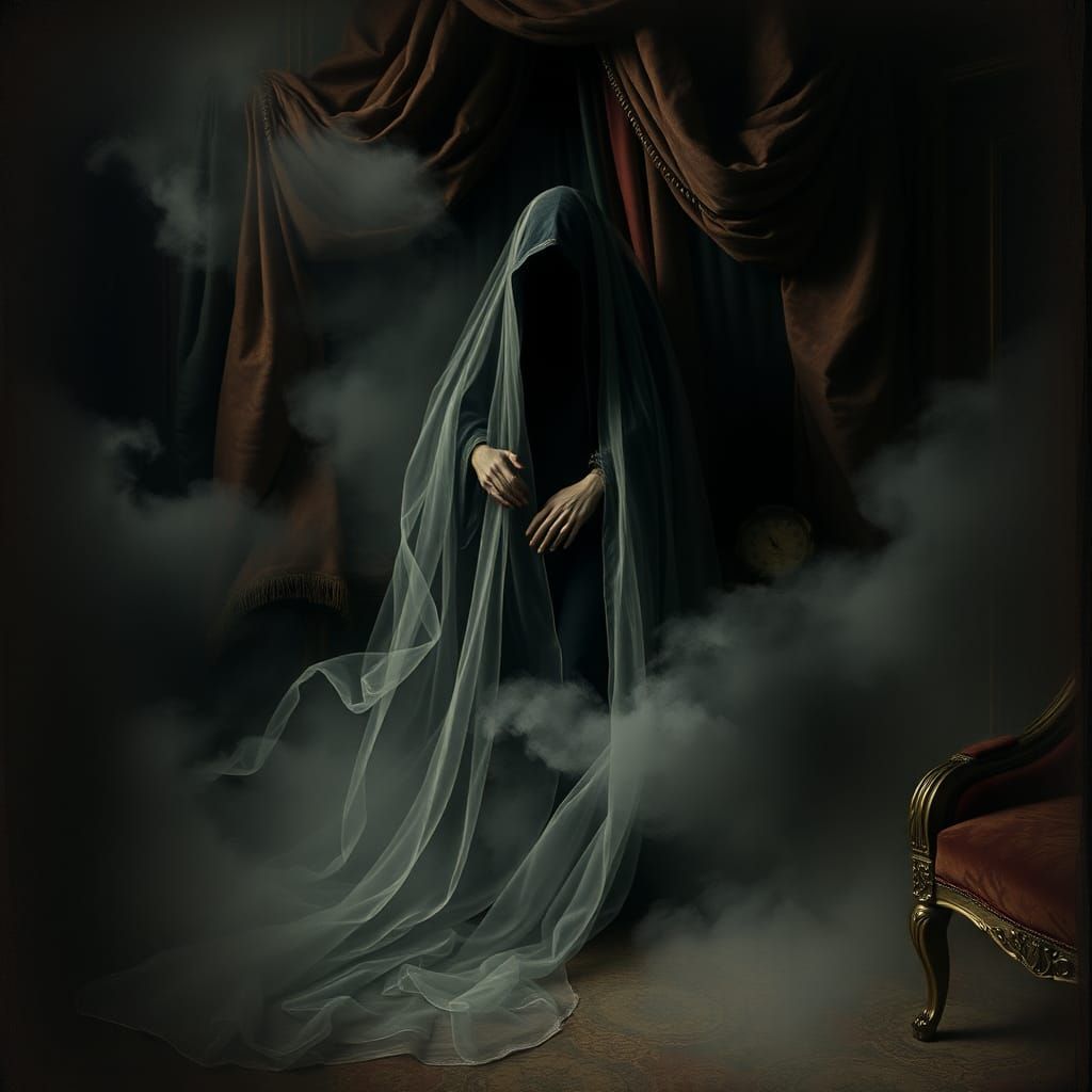 Mysterious Figure in Dark, Velvety Setting