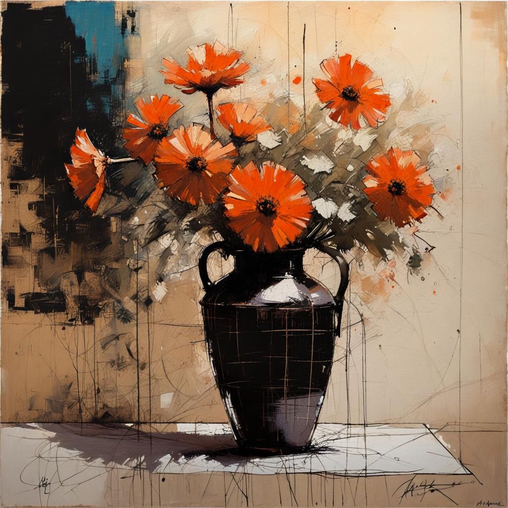 Dramatic Floral Still Life Oil Painting