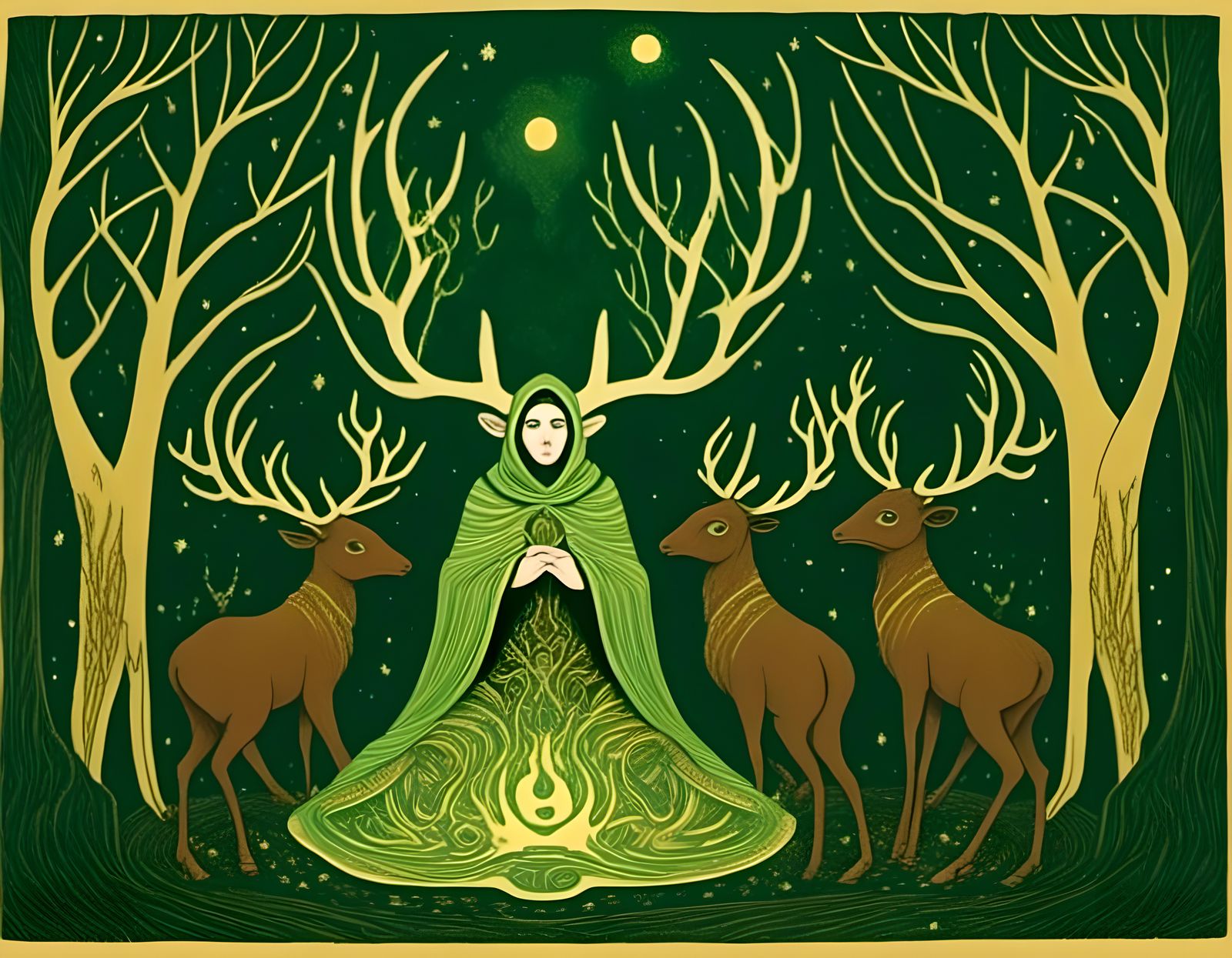 Cernunnos Appears in Forest Bonfire Light