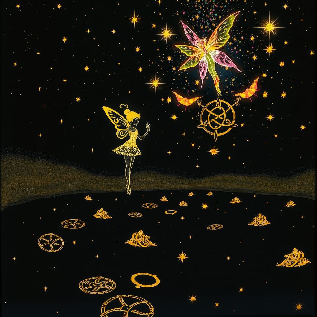 Fairy Princess Silhouette with Celtic Knotwork in Surreal La...