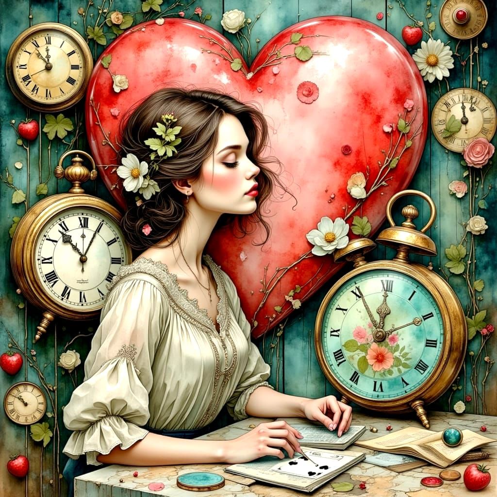 Clockwork Hearts: A Vivid Watercolour Dreamscape