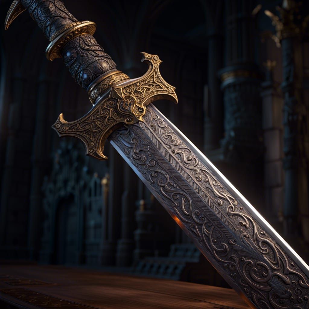 Hyperdetailed Dark Fantasy Sword in 3D HDR