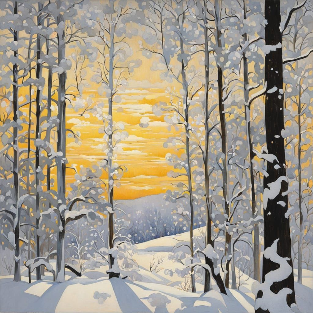 Winter Black Forest Landscape Shines in Golden Light