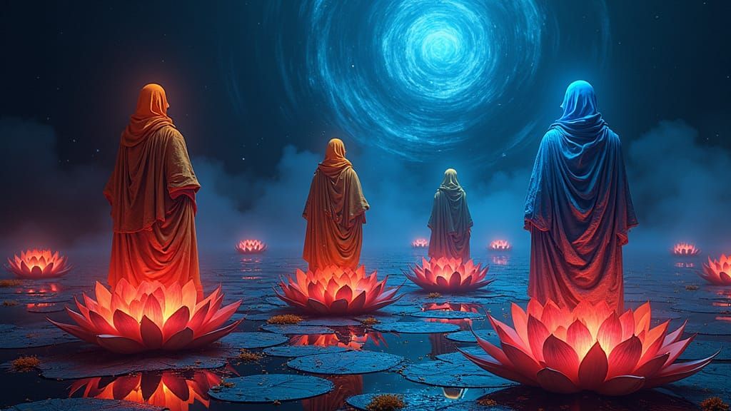 Ancient Psychonauts in Vermillion Vortex of Neon Light