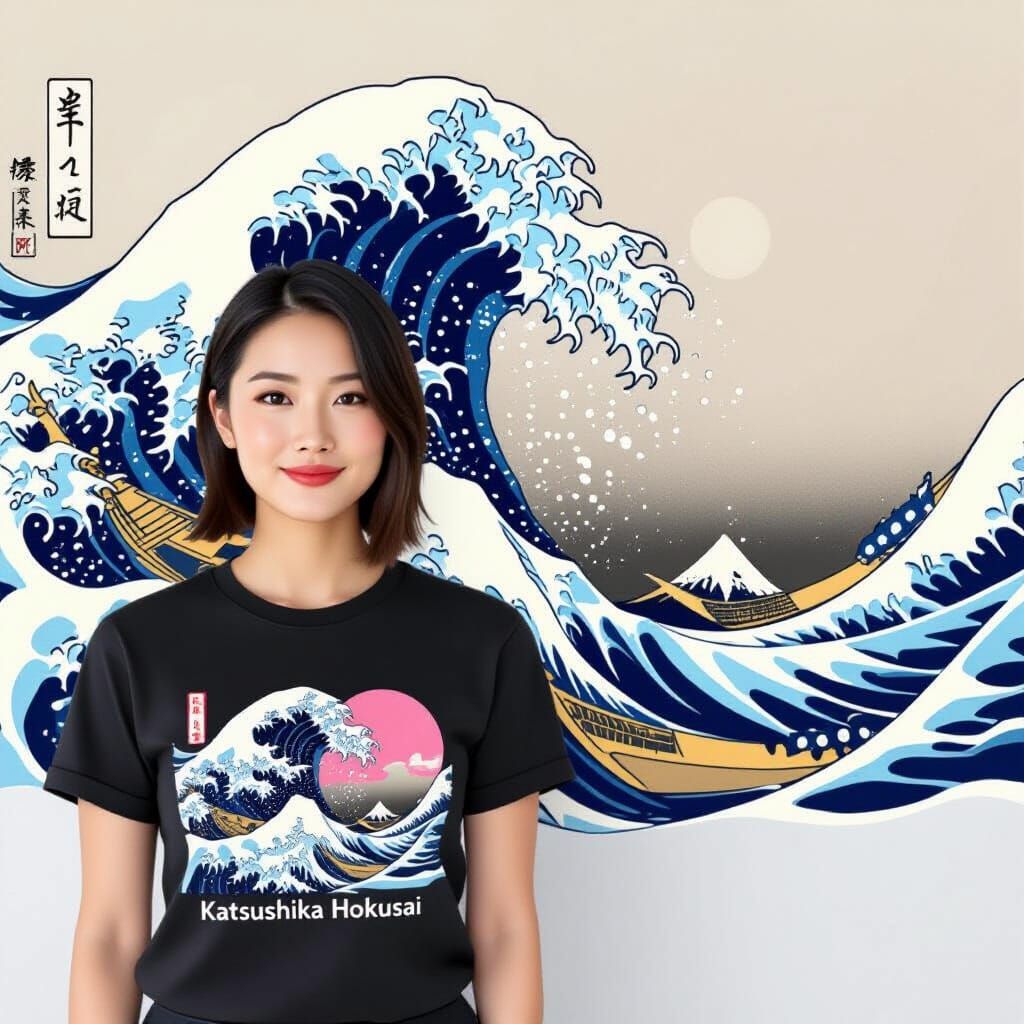 Great Wave T-Shirt: Hokusai Inspired Portrait
