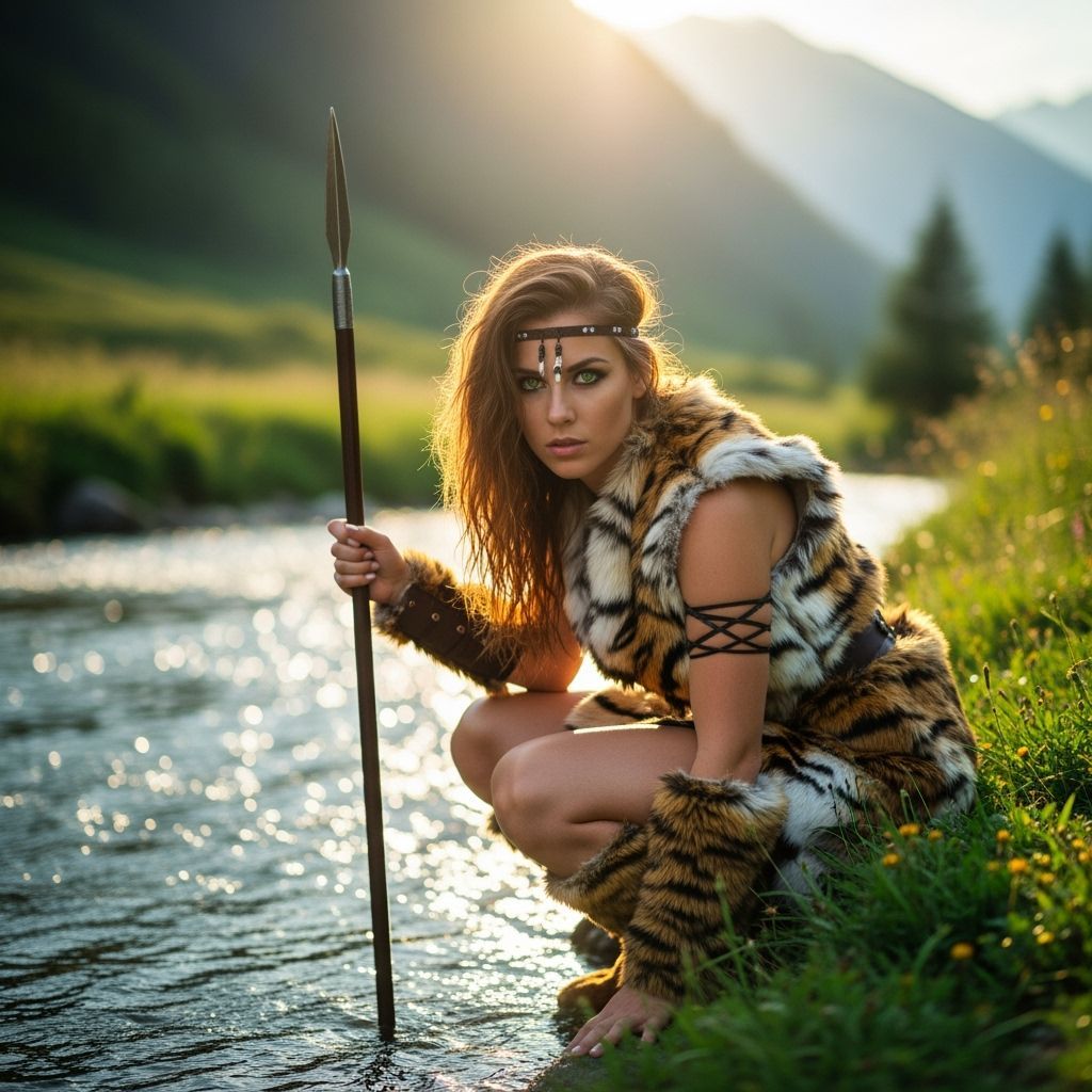 Huntress With Spear by Mountain Stream