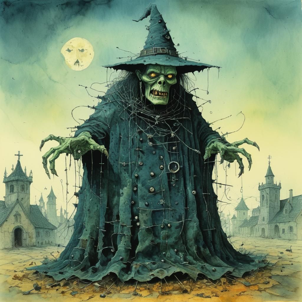 Horror Witch Illustration in Surreal Storybook Style