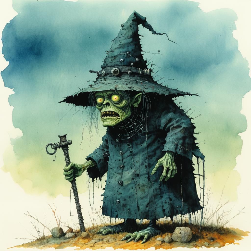 Surreal Horror Witch Illustration in a Gothic Style