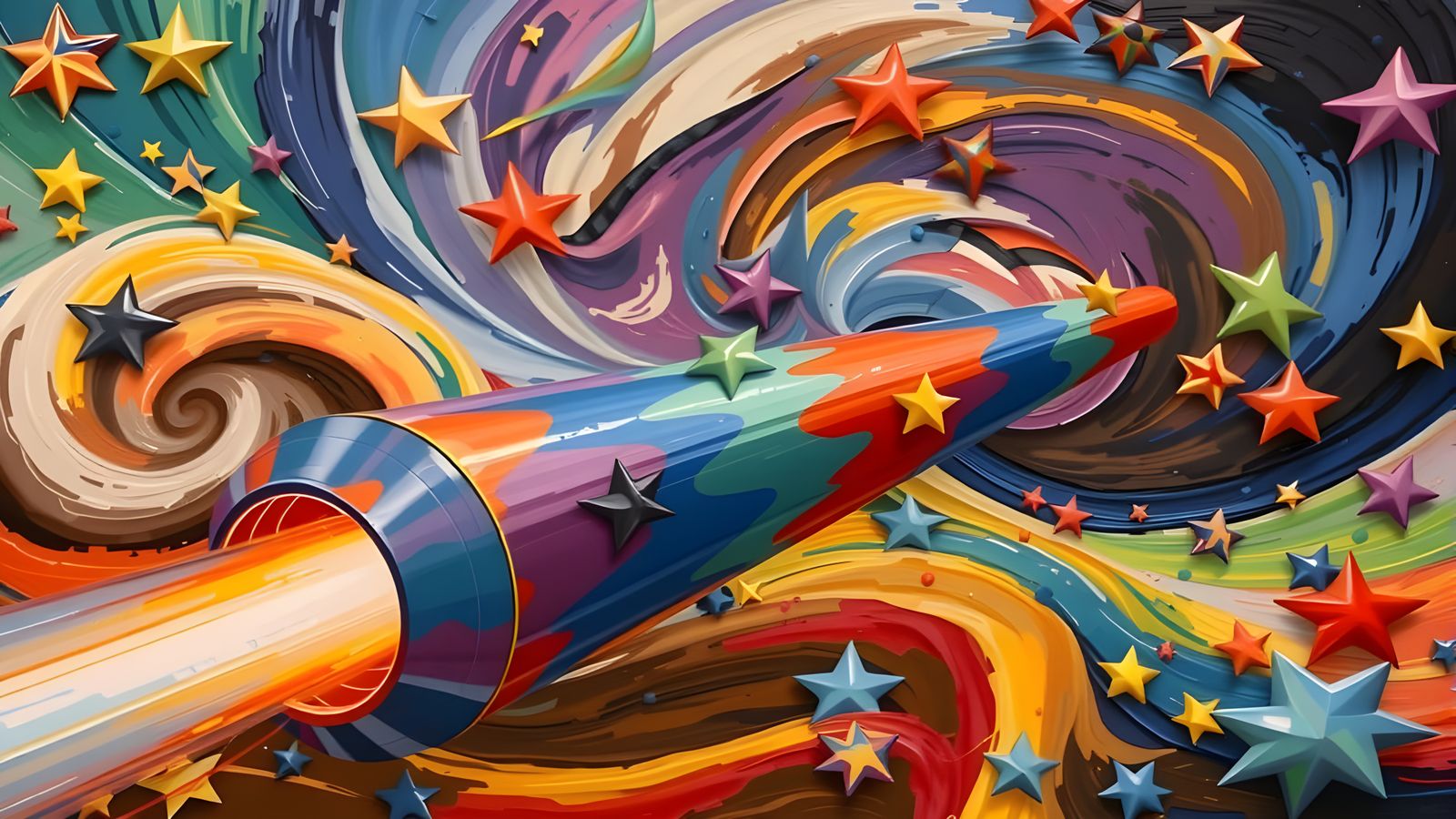 Sleek Hollow Cylinder with Iridescent Exhaust in Vortex Mael...