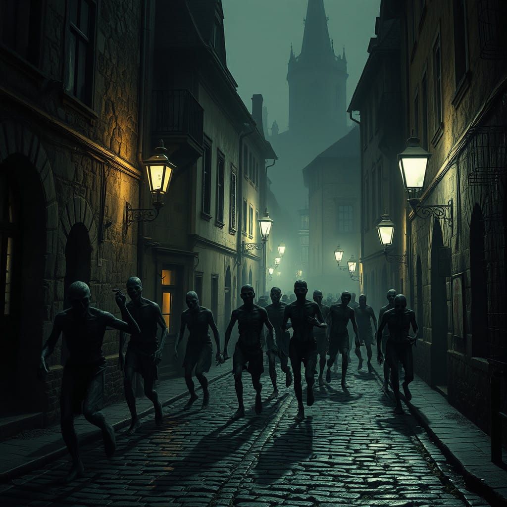 Undead Horrors Walk Old Town Streets at Dawn