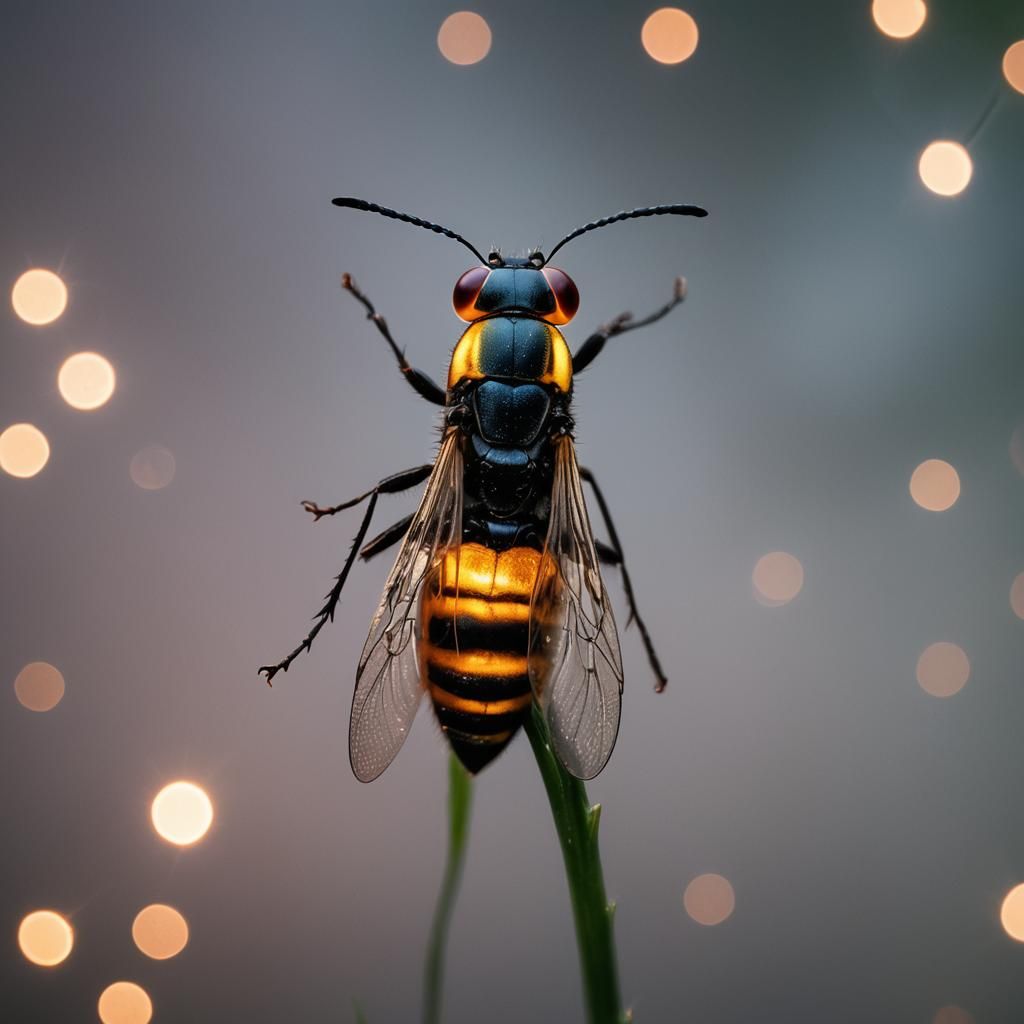 Glowing Firefly Close-Up in Macro Photography
