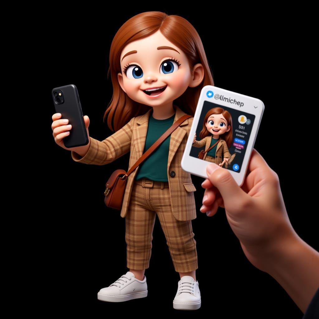 Pixar Style Girl Takes Selfie with Instagram Frame