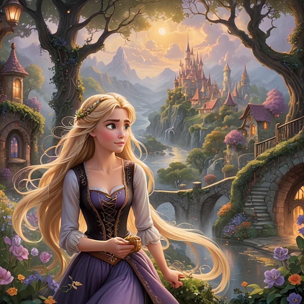 Tangled Scene Framed by Flowing Blonde Hair
