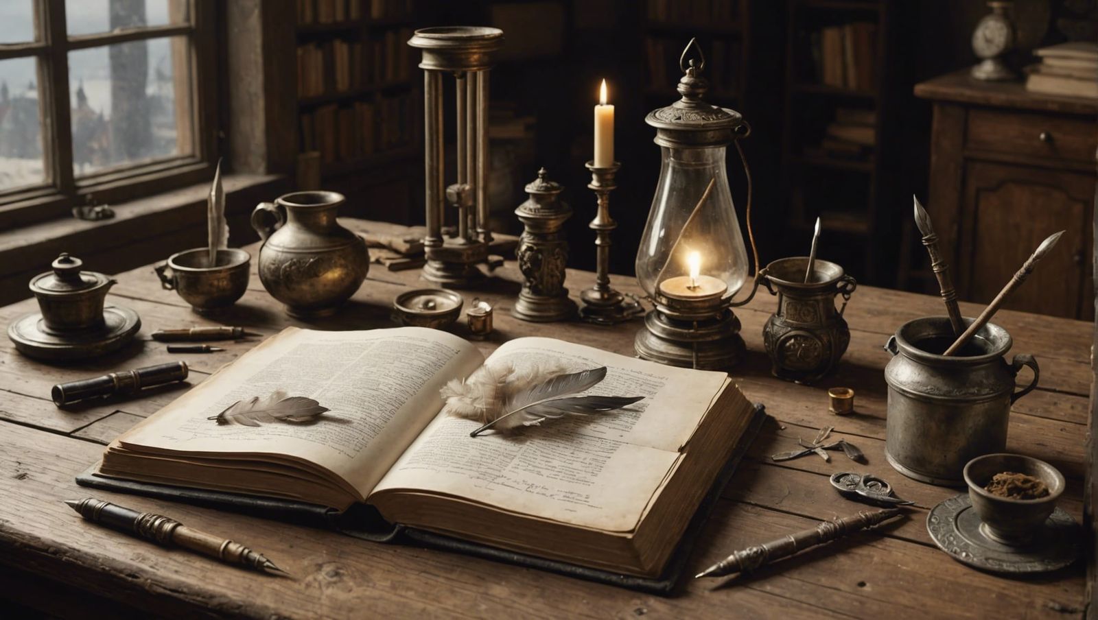 Old Book with Quill: Detailed Digital Artwork