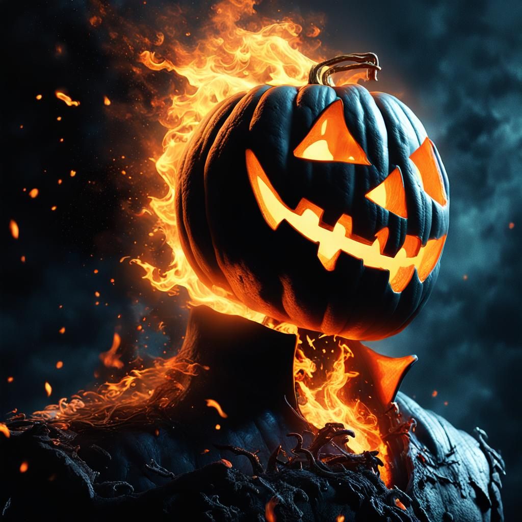 Flaming Headless Horseman Portrait in Digital Dark Art