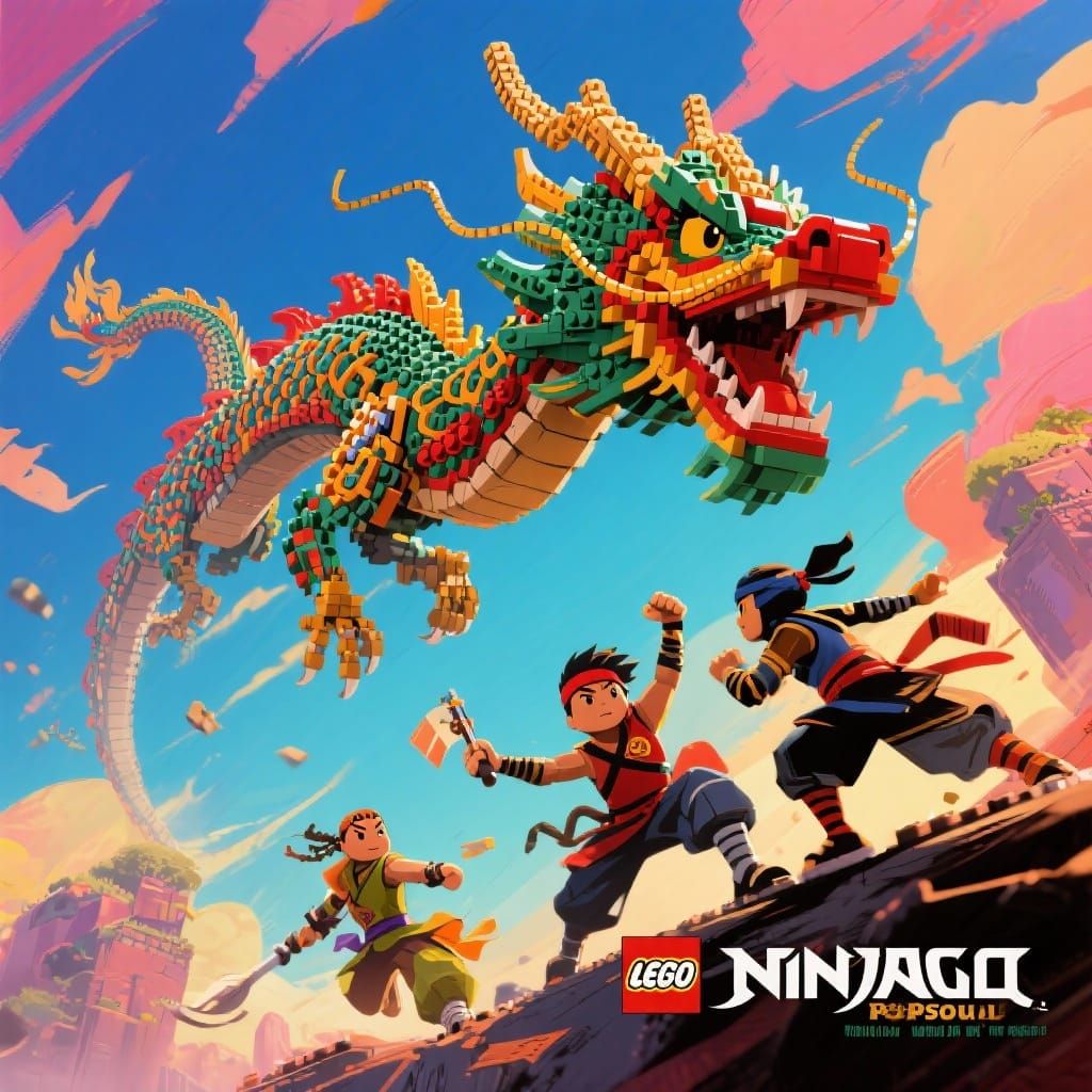 Lego Ninjago Characters with Colossal Lego Dragon
