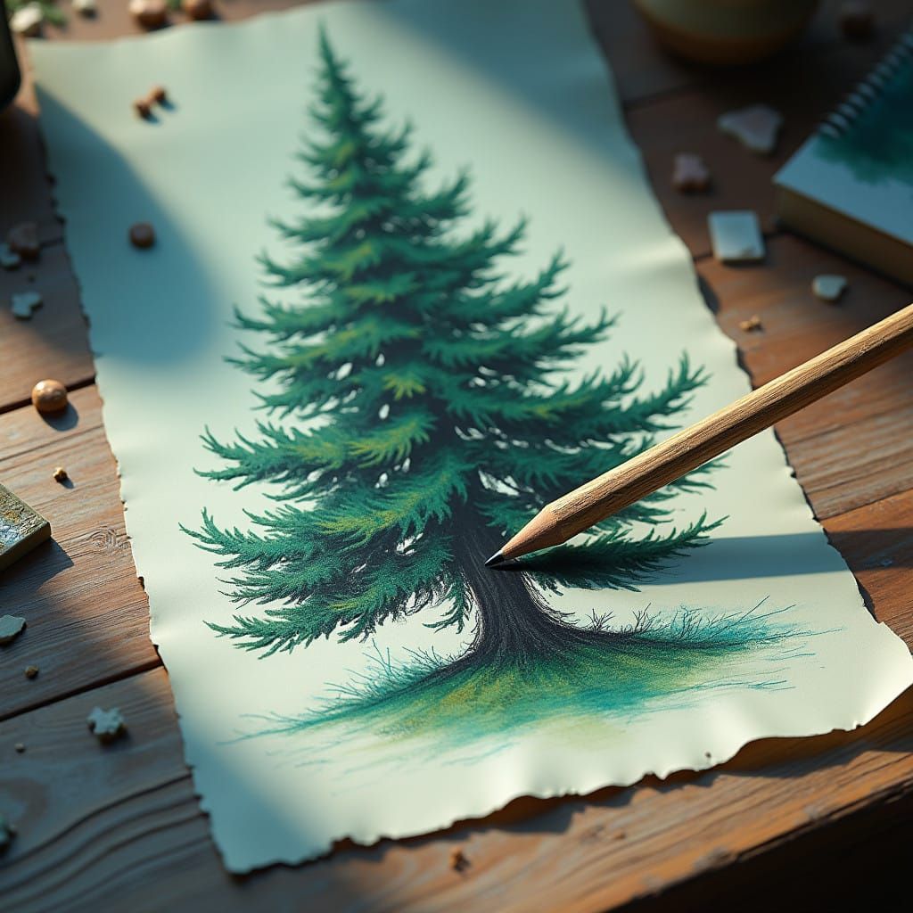 Magical Pencil Creates Realistic Fir Tree in a Fantastical S...