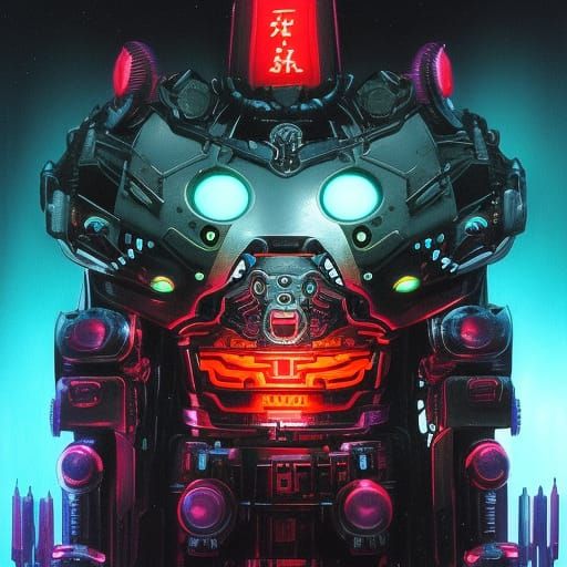 Bioluminescent Mech Samurai Warrior in Biopunk Style