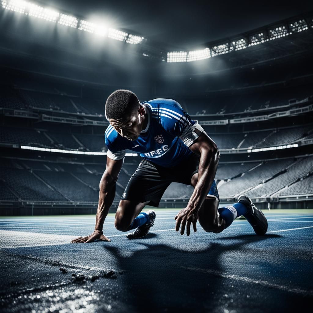 Athlete's Emotional Struggle in Stadium, Hyperrealistic Spor...