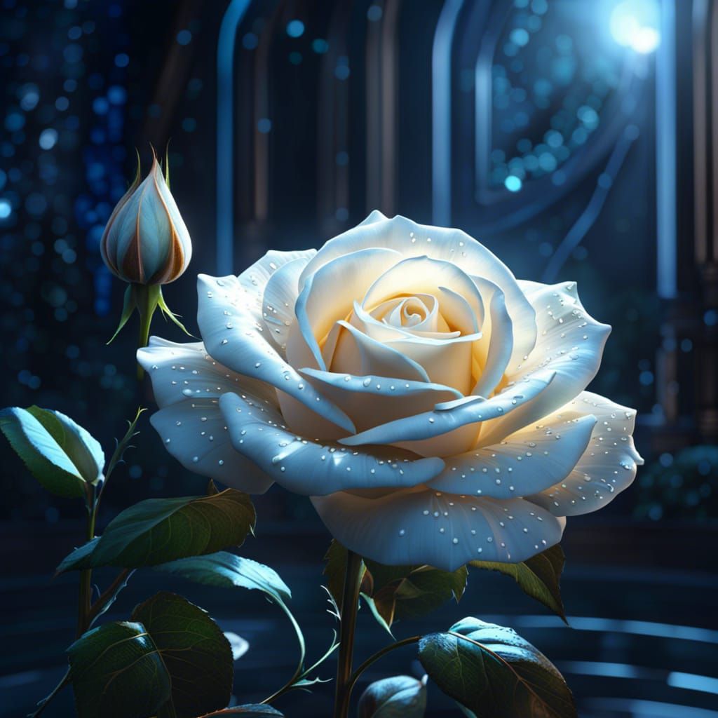 Detailed White Rose with Galaxy Pattern in Fantasy Art