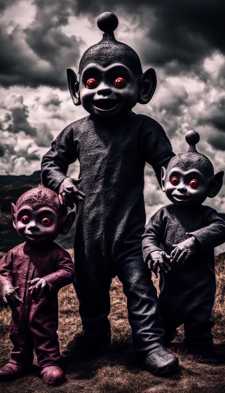 Evil Teletubbies Sacrifice: Hyperrealistic Dark Scene