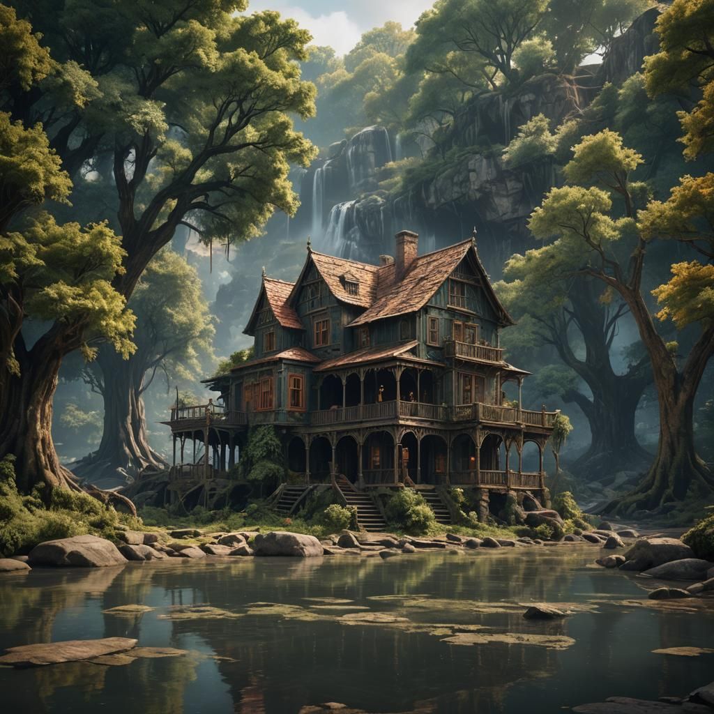 Bohemian House on Black River, Matte Painting