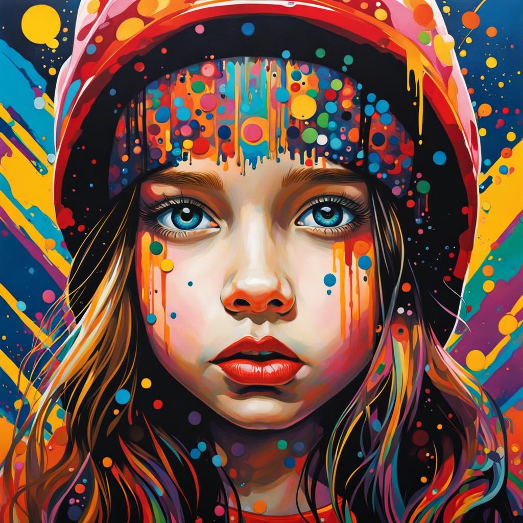 Girl in Graffiti Art Style with Melting Effects