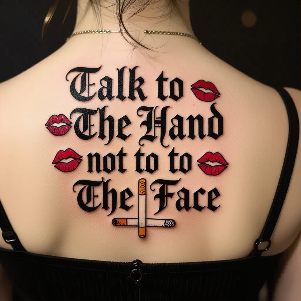 Lower Back Tattoo Design: Talk to the Hand Gothic Style