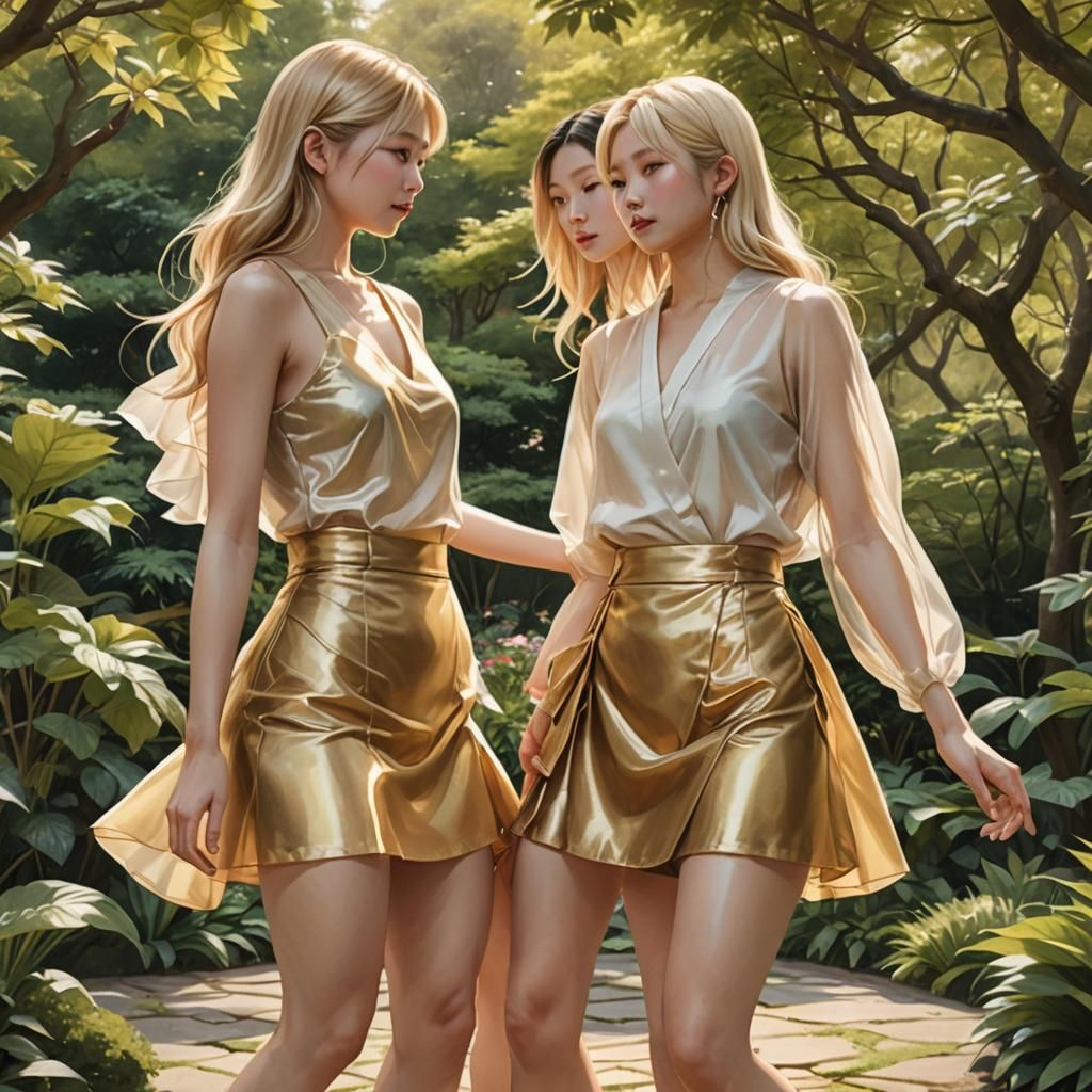 Elegant Japanese Women in Garden, Renaissance Style