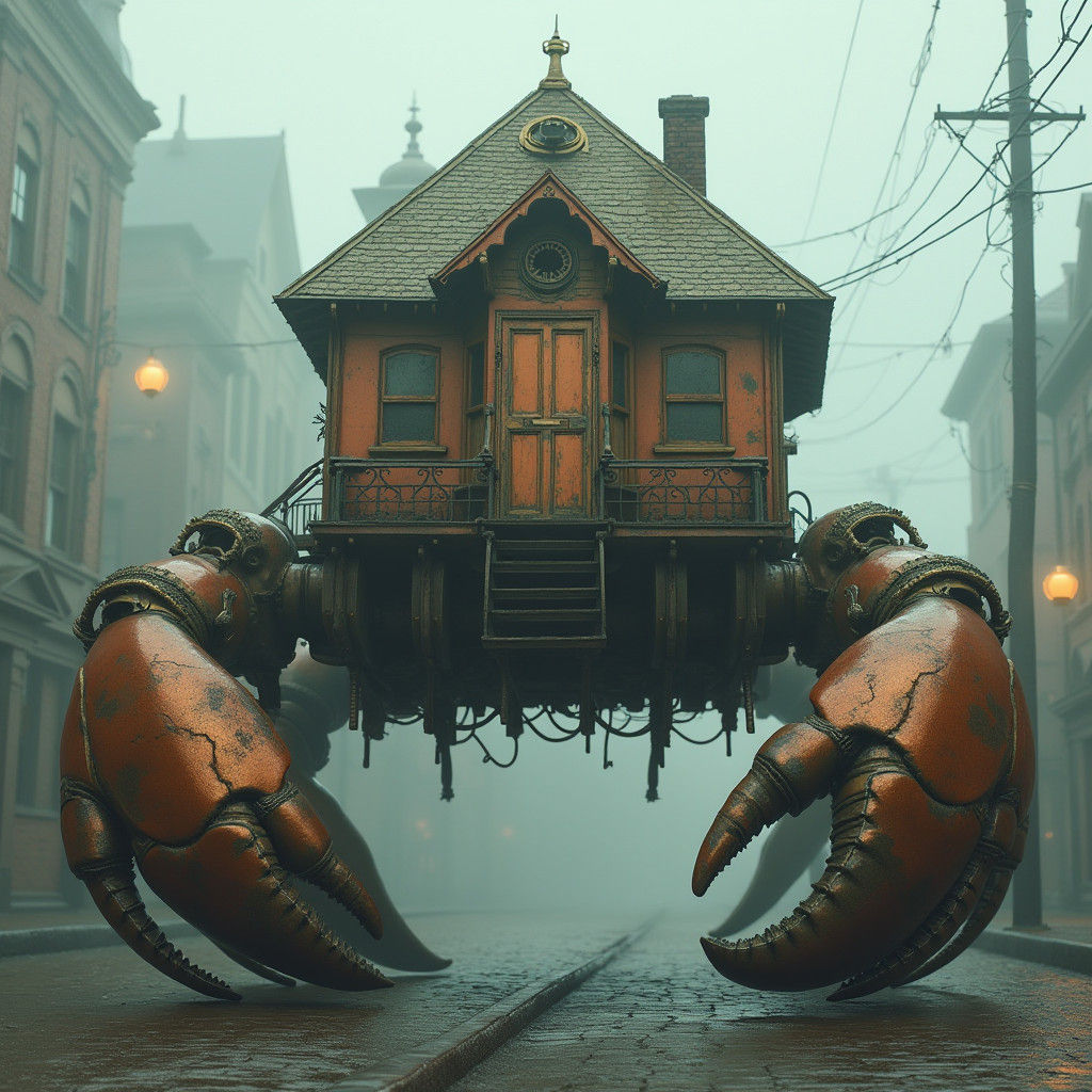 Copper House on Mechanical Crab Legs, Dystopian Future