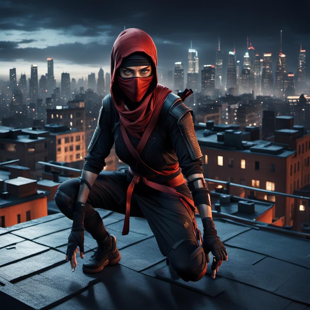 Elektra Natchios on Rooftop at Night: Digital Art