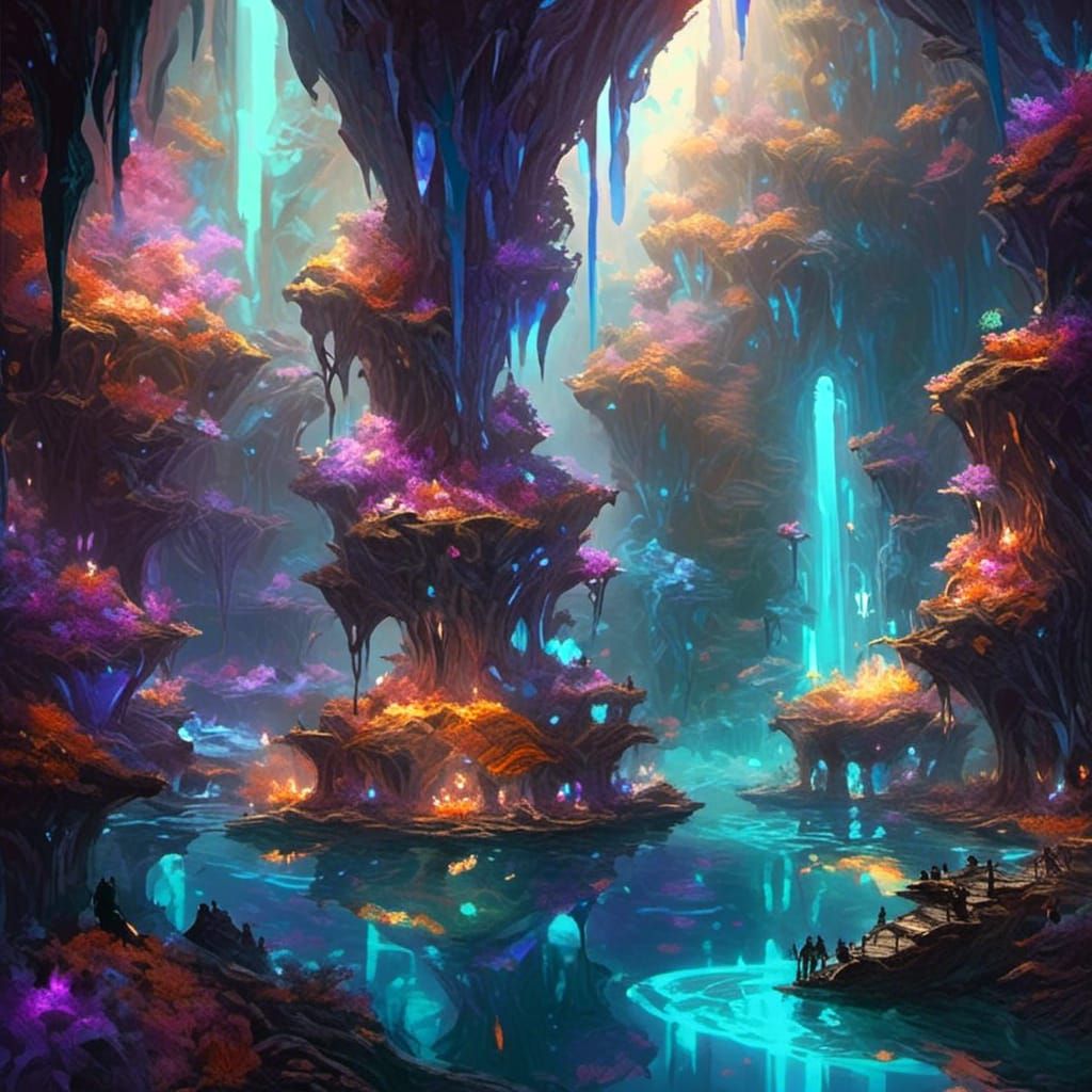 Bioluminescent Gemstone Cave in Fantasy Style