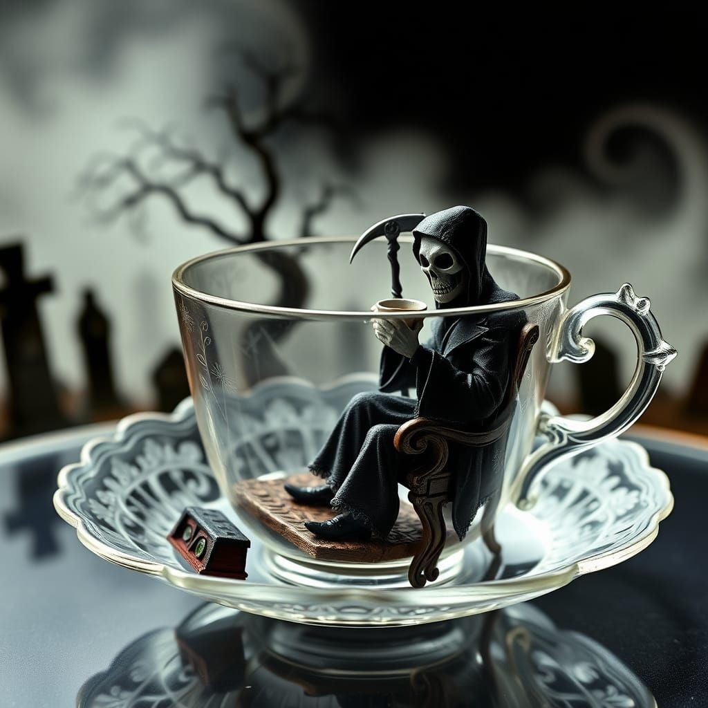 Grim Reaper Teacup Miniature Scene