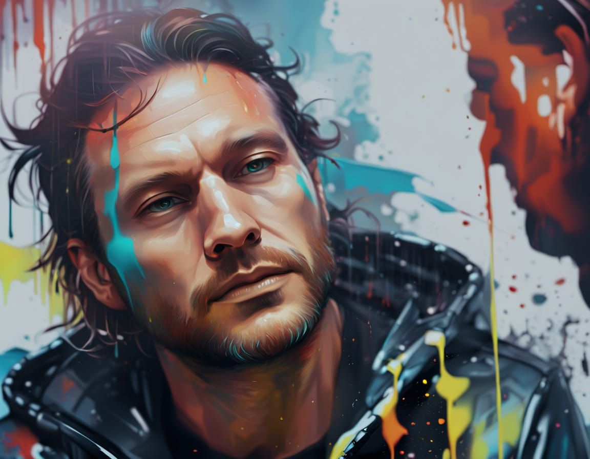 Futuristic Graffiti Art of a Man in Street Style