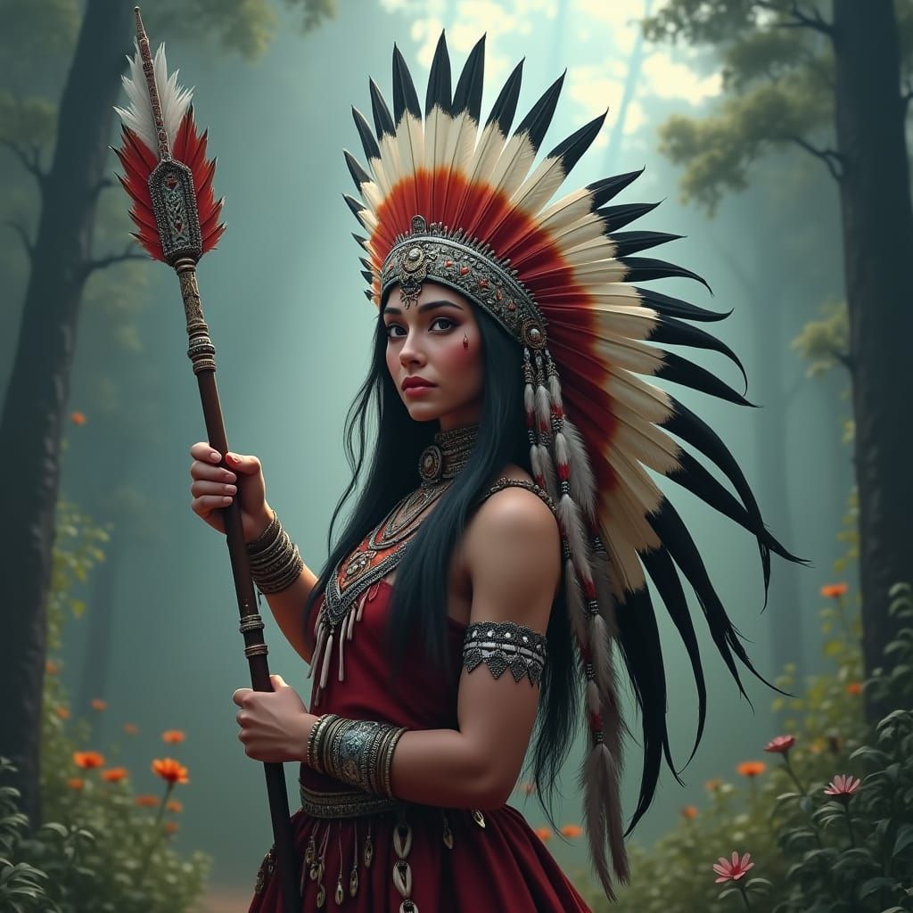 Majestic Native American Warrior in Traditional Regalia