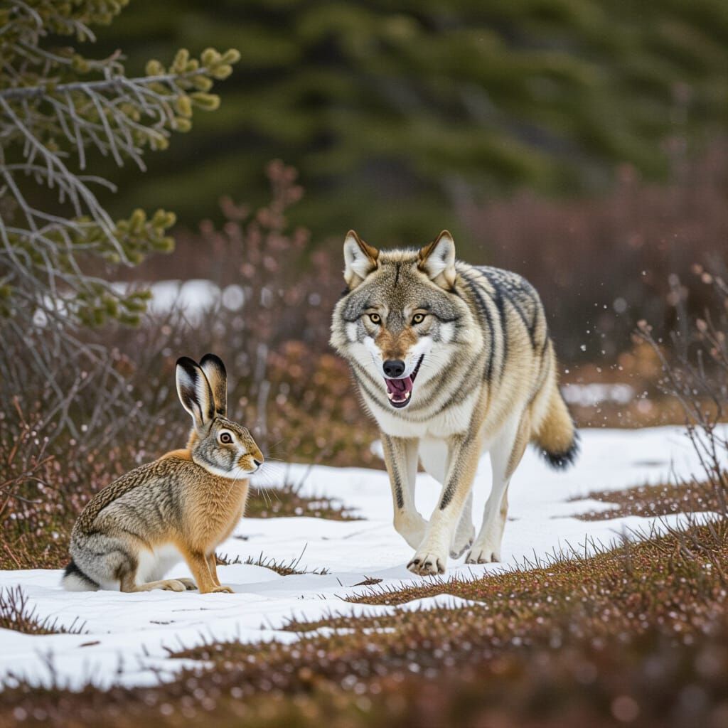 Wolf Chases Hare in Alaskan Wilderness