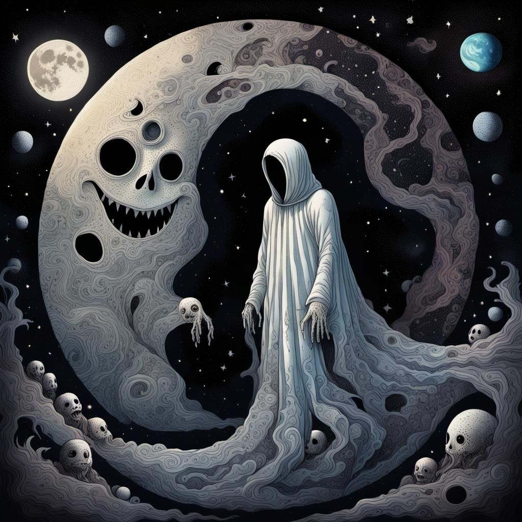 Cosmic Dust Ghost Grinning in Gothic Surrealism