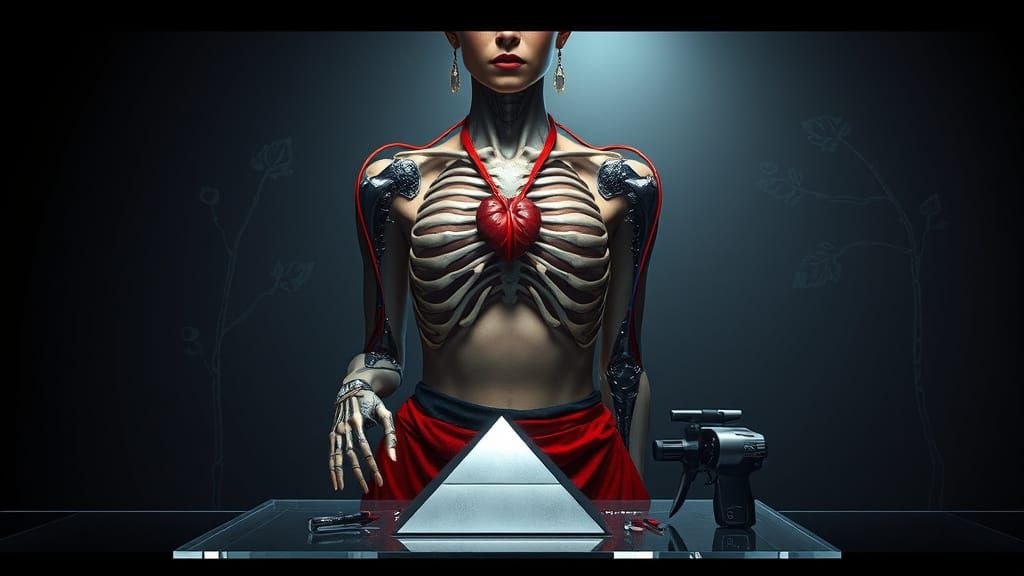 Surrealist Frida Kahlo Portrait with Robotic and Cyberpunk E...