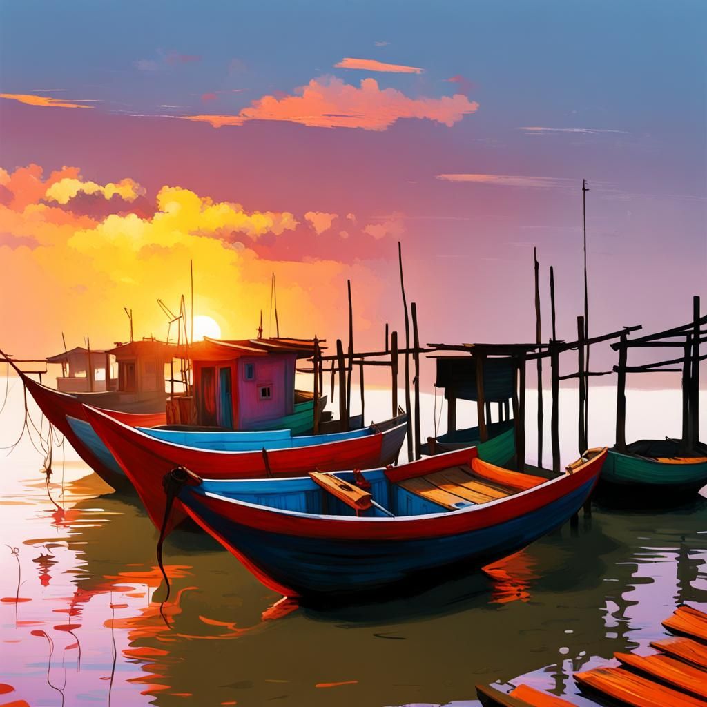 Sunset over Fishing Village in Gumuria Bangladesh