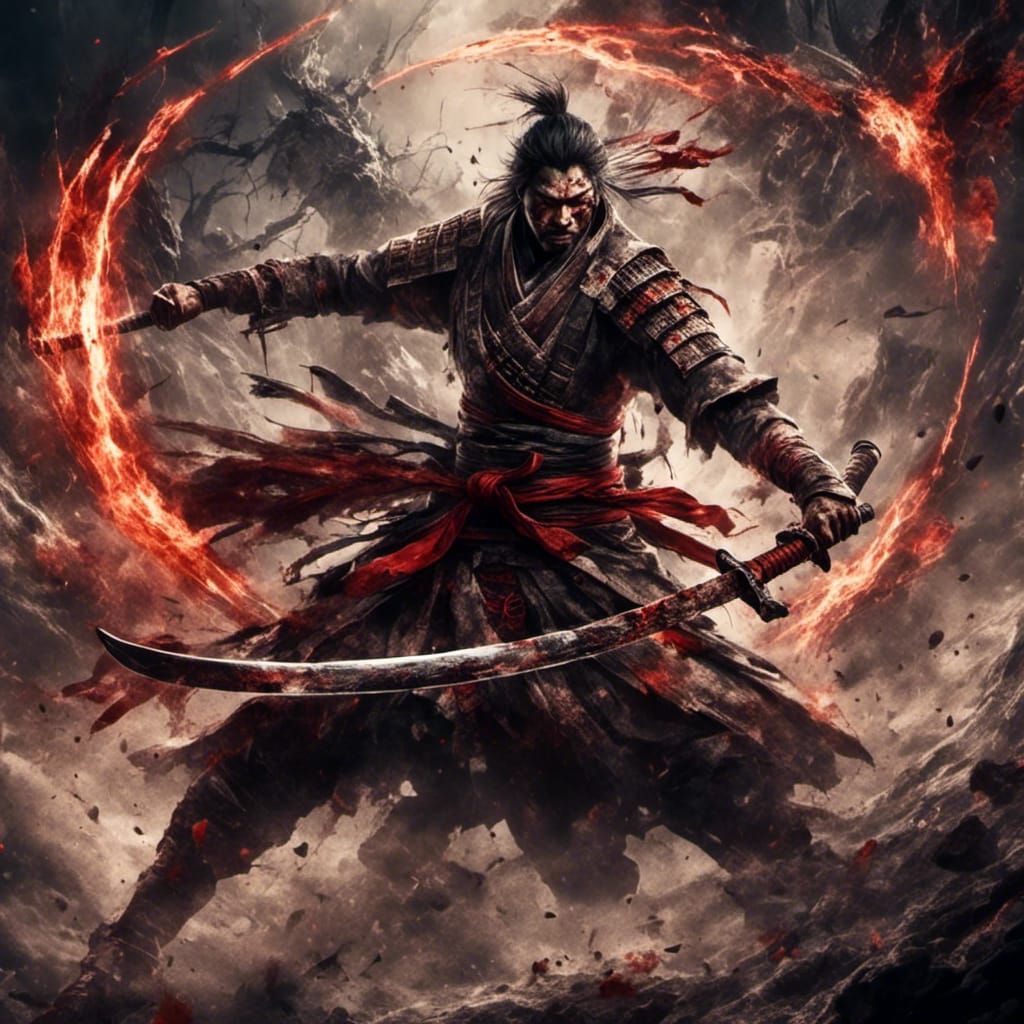 Samurai Duel with Dark Aura in Anime Style