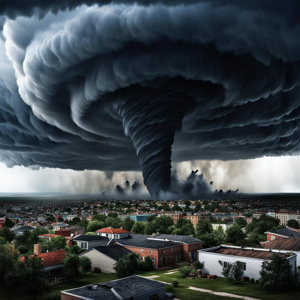 Terrifying Tornado Monster Devastates City: Digital Painting