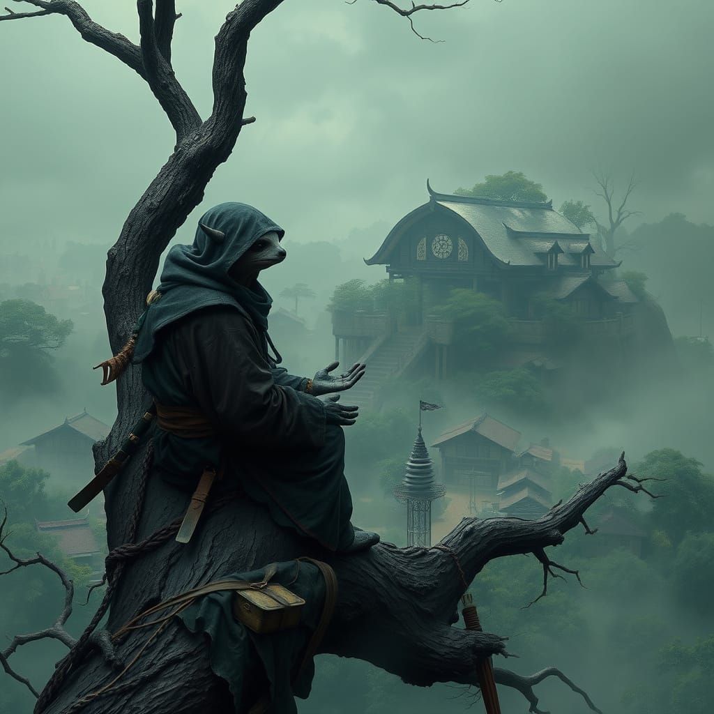 Sloth Ninja Meditating in Dark Fantasy Style